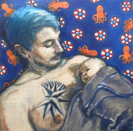 père enfant bébé César Stasiu tatouage poulpe bouée amour quiètude 